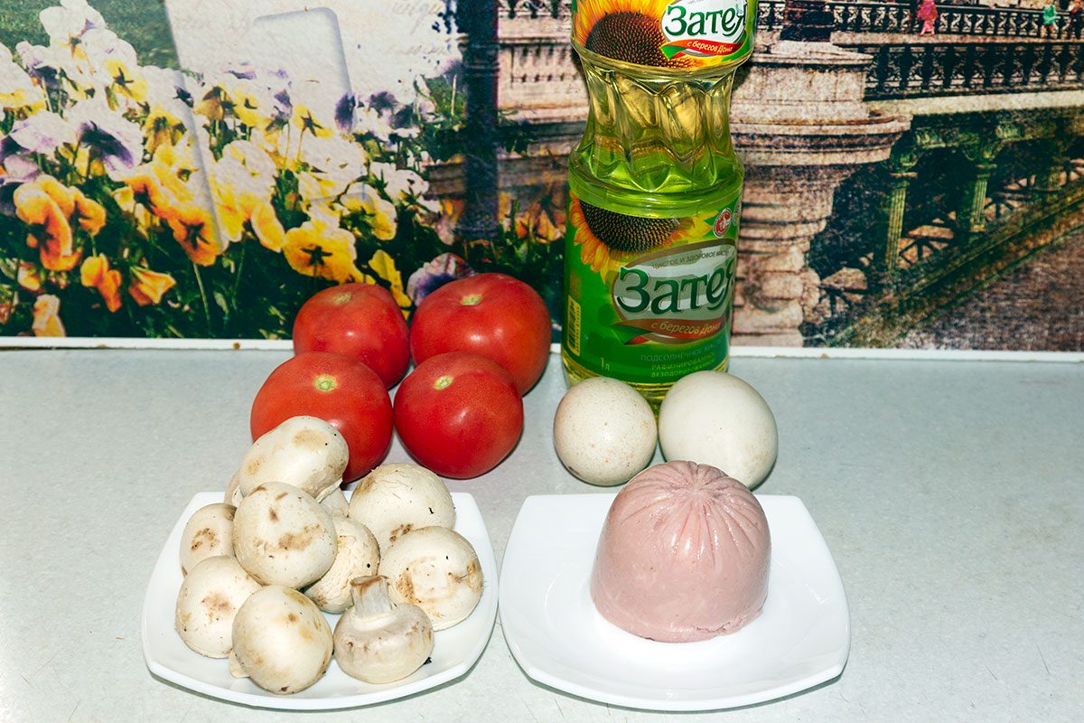 Ингредиенты для салата с ветчиной