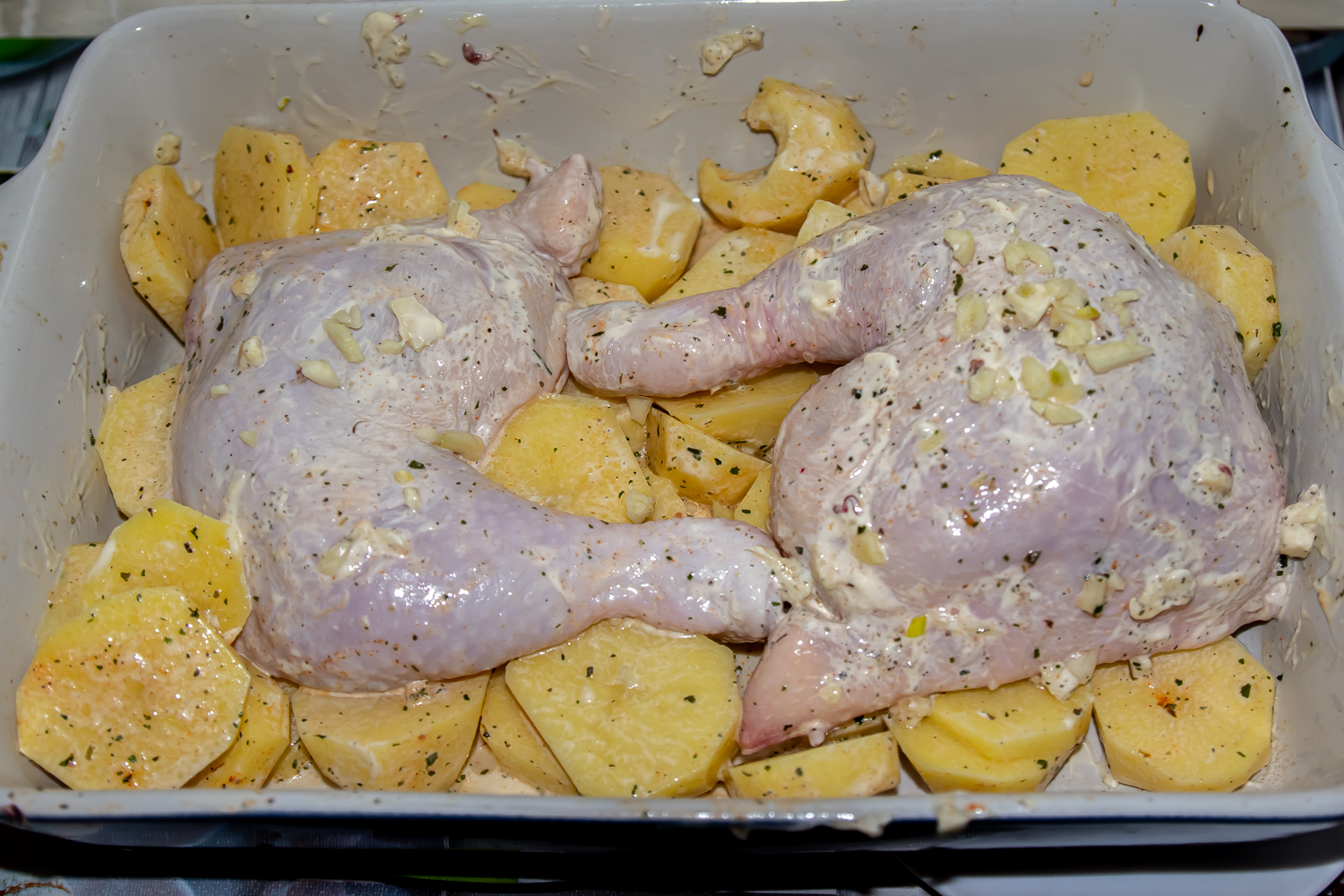 картофель с мясом по рецепту Быстрый куриный окорочок с картошкой